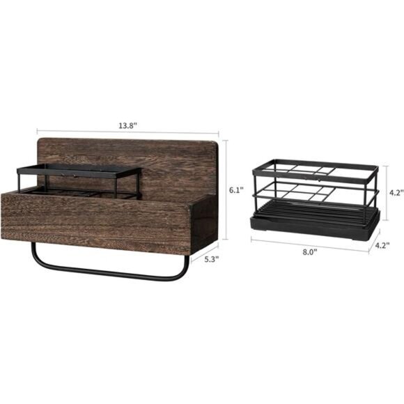 Wall Mounted Toothbrush Holder Wooden Bathroom Organizer Towel Rack Toothpaste - Picture 3 of 8